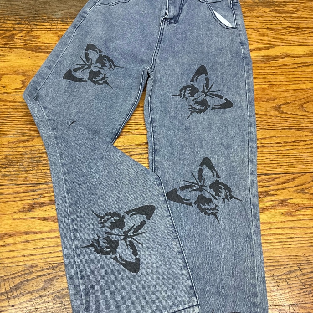 Butterfly Print Denim Jeans
